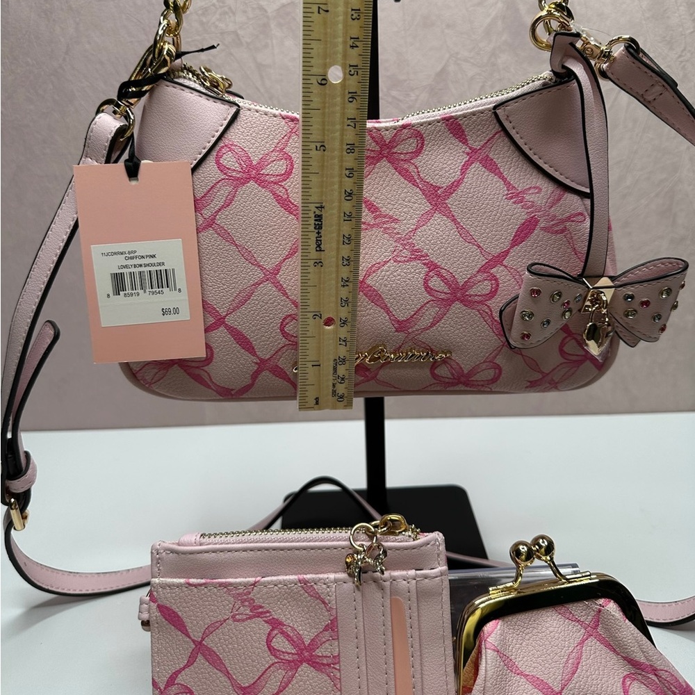 JUST IN!!  Juicy Couture Chiffon Pink Lovely Bows Shoulder and Wallet Set HTF - Picture 10 of 16